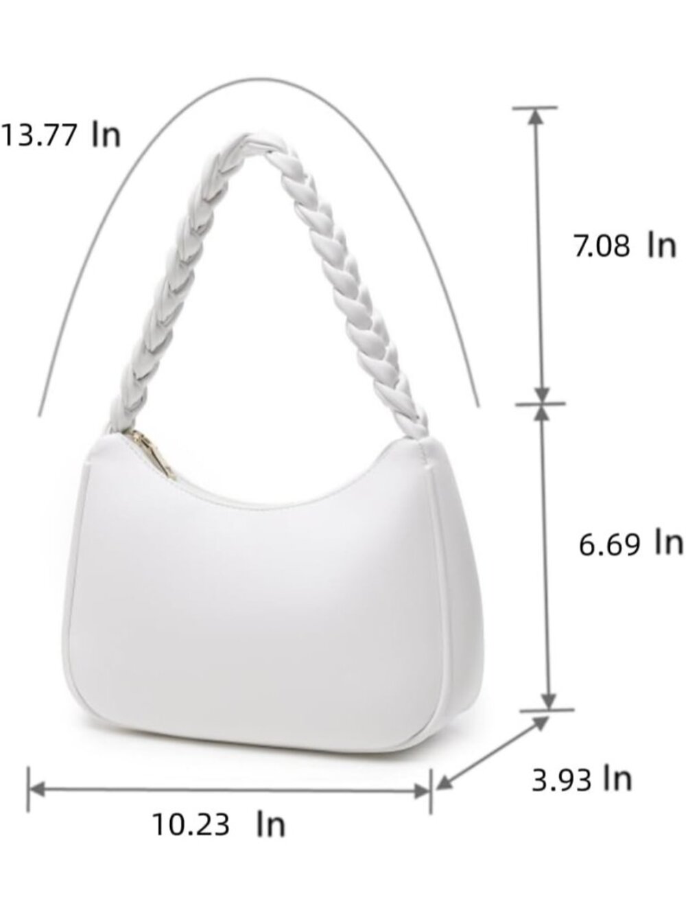 〽️Women's White Cute Hobo Mini Clutch Purse Zipper Closure Shoulder Tote Handbag - Picture 5 of 6